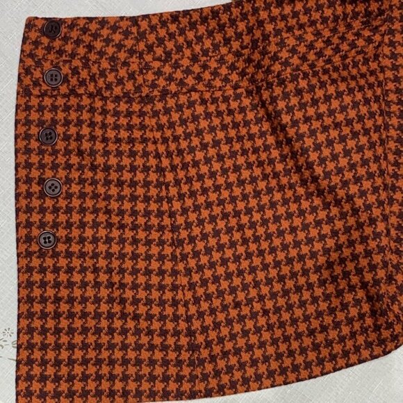 JOSEPH Rust Orange and Brown Houndstooth Wool Mini Skirt Size 38/6 - Picture 4 of 13